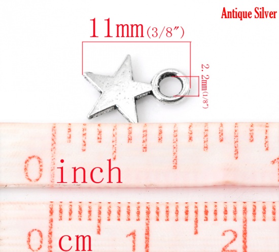 Immagine di Lega di Zinco Charm Ciondoli Stella Argento Antico 11mm x 9mm , 3000 Pz