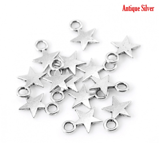 Immagine di Lega di Zinco Charm Ciondoli Stella Argento Antico 11mm x 9mm , 3000 Pz