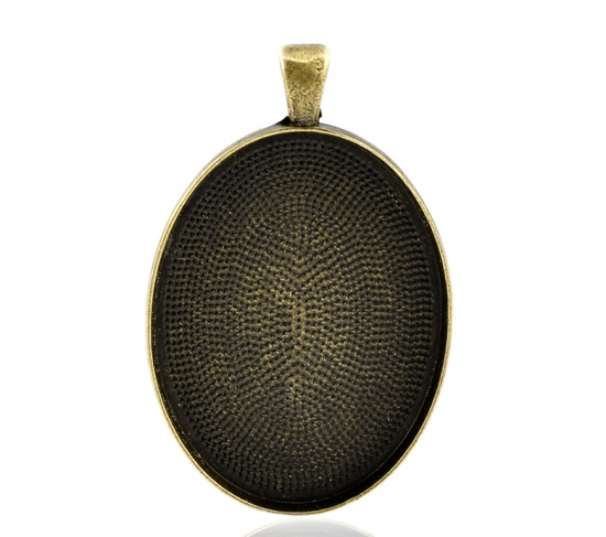Bild von Zinklegierung Cabochon Fassung Anhänger Oval Bronzefarbe (für 4cm x 3cm) 5cm x 3.2cm 10 Stück