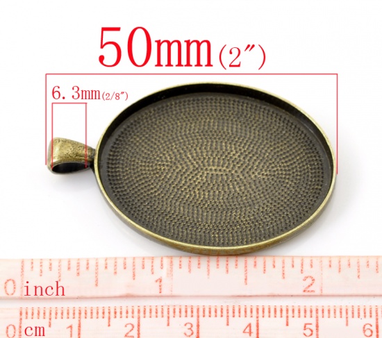 Bild von Zinklegierung Cabochon Fassung Anhänger Oval Bronzefarbe (für 4cm x 3cm) 5cm x 3.2cm 10 Stück
