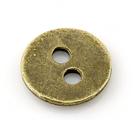 Picture of Zinc Based Alloy Metal Sewing Buttons Scrapbooking 2 Holes Round Antique Bronze 11mm( 3/8") Dia, 100 PCs
