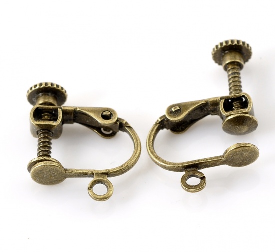 Picture of Brass Screw Back Clips Earring Findings Antique Bronze 16mm x14mm( 5/8" x 4/8"), 20 PCs                                                                                                                                                                       