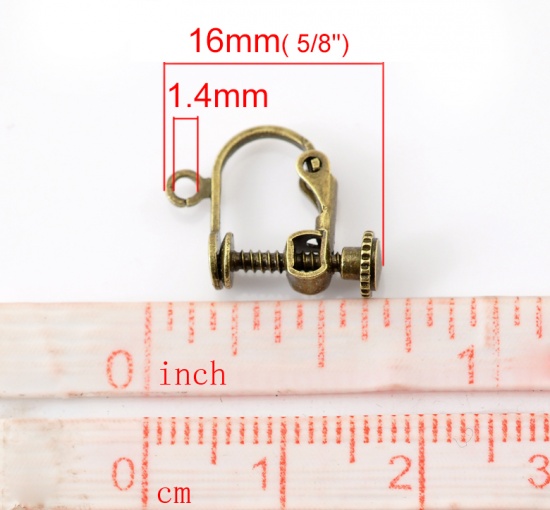 Picture of Brass Screw Back Clips Earring Findings Antique Bronze 16mm x14mm( 5/8" x 4/8"), 20 PCs                                                                                                                                                                       