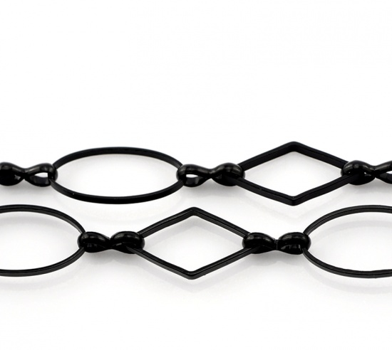 Picture of Brass Link Chain Findings Oval & Rhombus Black 16x9mm(5/8"x3/8") 16x8mm(5/8"x3/8"), 1 Piece (Approx 1 M/Piece)