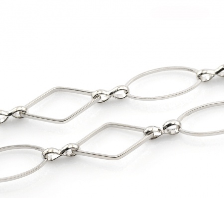 Brass Link Chain Findings Oval & Rhombus Silver Tone 16x9mm(5/8"x3/8") 16x8mm(5/8"x3/8"), 1 Piece (Approx 1 M/Piece)