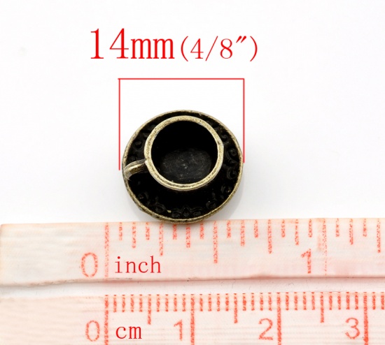 Picture of Zinc Metal Alloy 3D Charm Pendants Coffee/Tea Cup Mug Antique Bronze 14mm( 4/8") x 8mm( 3/8"), 100 PCs
