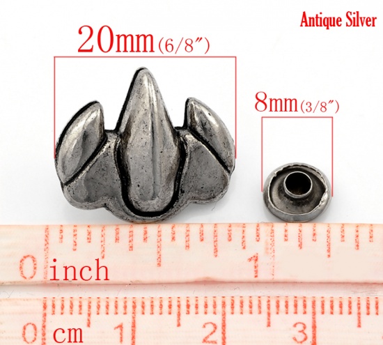 Picture of Zin Based Alloy Spike Rivet Studs Antique Silver 20x18mm(6/8"x6/8") 8x3.5mm(3/8"x1/8"), 20 Sets