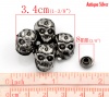 Immagine di Lega di Zinco + Lega Spuntone Rivetti Borchia Cranio Argento Antico 34mm x 33mm 8mm x 3.5mm, 10 Set