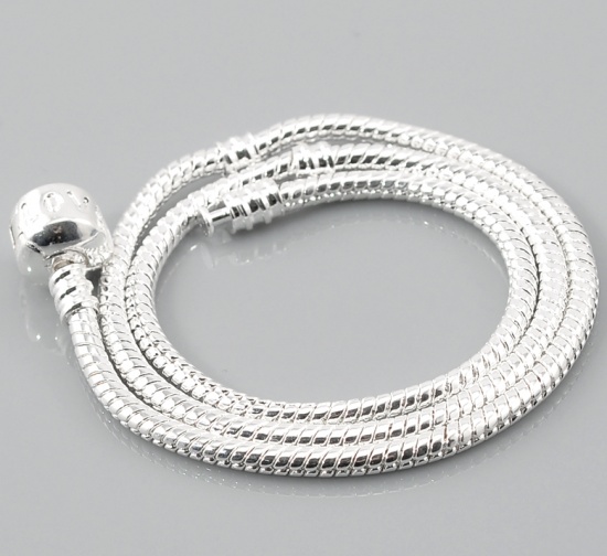 Picture of Copper European Style Snake Chain Necklace Silver Plated With "Love" Snap Clasp 50cm long, 2 PCs