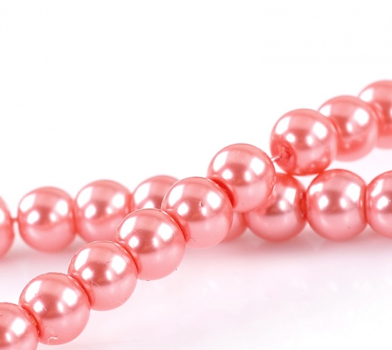 Picture of Glass Pearl Imitation Beads Round Deep Pink About 6mm Dia, Hole: Approx 1mm, 82cm long, 5 Strands (Approx 150 PCs/Strand)