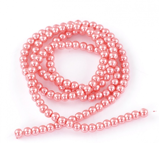 Picture of Glass Pearl Imitation Beads Round Deep Pink About 6mm Dia, Hole: Approx 1mm, 82cm long, 5 Strands (Approx 150 PCs/Strand)