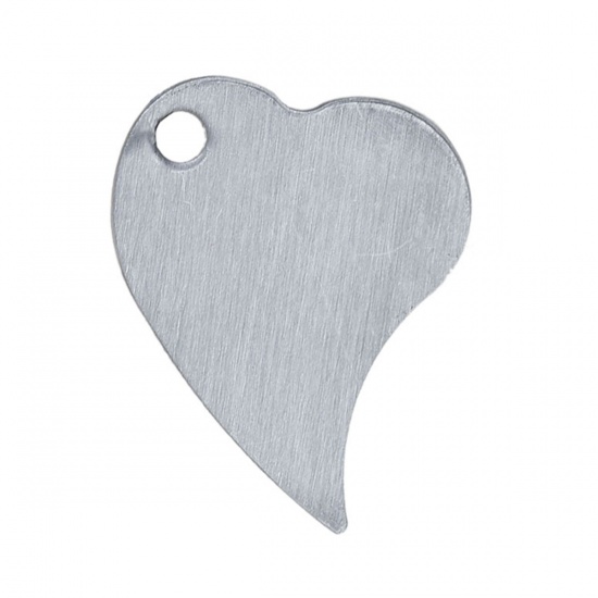 Picture of 304 Stainless Steel Blank Stamping Tags Charms Heart Silver Tone Roller Burnishing 28mm x 21mm, 10 PCs