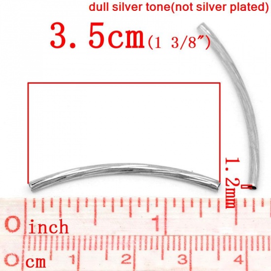 Bild von 100 Stück Messing Abstandshalter Perlen für die Herstellung von DIY-Charme-Schmuck Silberfarbe Tube 35mm x 2mm, Loch: ca. 1.2mm