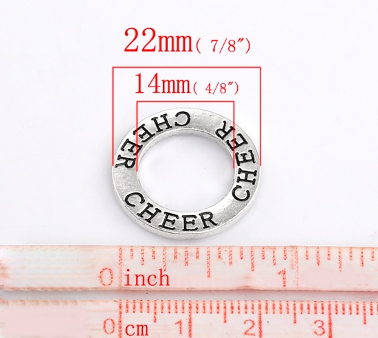 Picture of Zinc Based Alloy Charms Circle Ring Antique Silver Color Message " Cheer " Carved 22mm( 7/8") Dia, 30 PCs