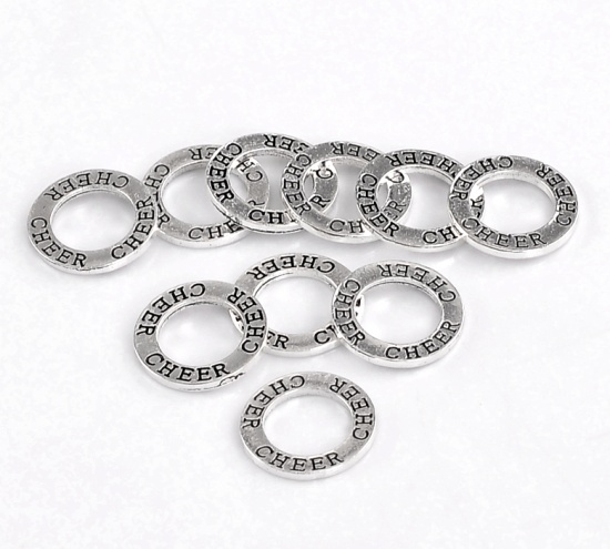 Picture of Zinc Based Alloy Charms Circle Ring Antique Silver Color Message " Cheer " Carved 22mm( 7/8") Dia, 30 PCs