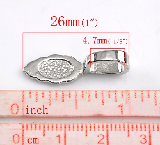 Immagine di Lega di Zinco Manico Perline Foglia Tono Argento Polka Dot Disegno Foro: Circa 4.7mm x 8.3mm, 26mm x 8mm, 40 Pz