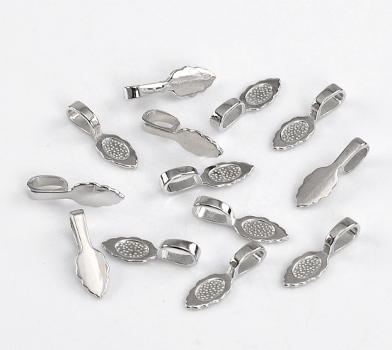 Picture of Glue on Bail Tags Leaf Silver Tone 26x8mm,40PCs