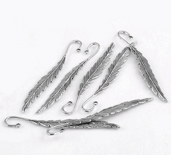 Immagine di Lega di Zinco Segnalibro Piuma Argento Antico Modello Disegno Lunghezza 11.7cm 5 Pz