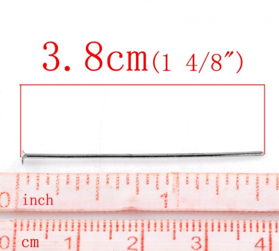 Immagine di Lega di Ferro Spillo Spilli Tono Argento lunghezza:3.8cm 0.7mm ( misura), 500 Pz