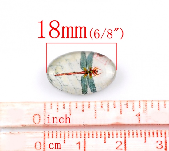 Immagine di Vetro Cupola CabochonCabochon per Abbellimento Ovale Flatback Multicolore Libellula Disegno 18mm x 13mm, 30 Pz