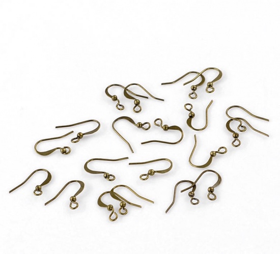 Picture of Iron Based Alloy Ear Wire Hooks Earring Findings Antique Bronze 16mm( 5/8") x 12mm( 4/8"), Post/ Wire Size: (21 gauge), 500 PCs
