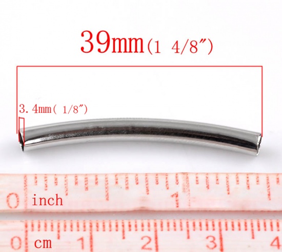 Picture of Spacer Beads Curved Tube Silver Tone Smooth 39x4mm,50PCs