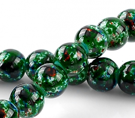 Glass Loose Beads Round Mottle Green 8mm Dia,80cm long,5 Strands(approx 105PCs/Strand)