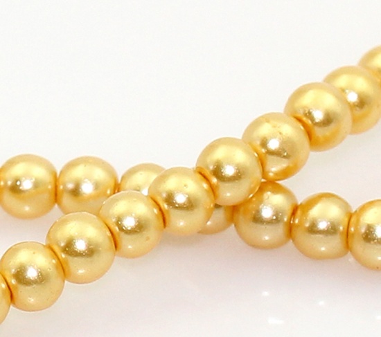 Picture of Glass Pearl Imitation Beads Round Champagne Gold About 4mm Dia, Hole: Approx 1mm, 82cm long, 5 Strands (Approx 210 PCs/Strand)