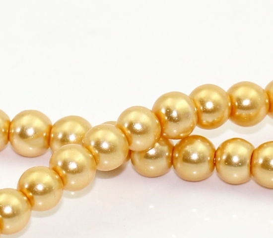 Picture of Glass Pearl Imitation Beads Round Champagne Gold About 6mm Dia, Hole: Approx 1mm, 82cm long, 5 Strands (Approx 150 PCs/Strand)