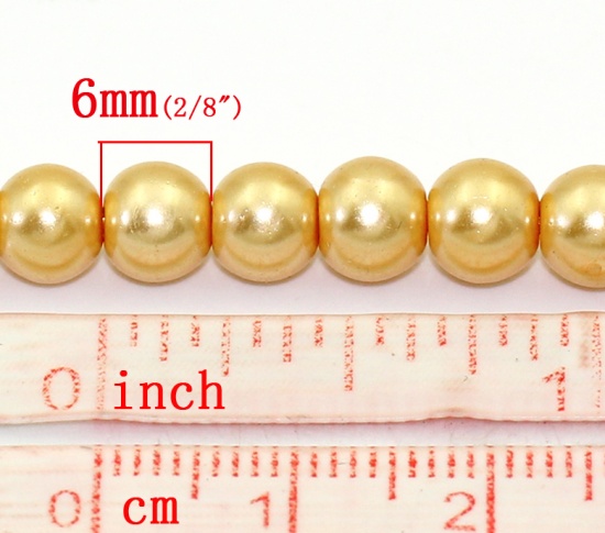Picture of Glass Pearl Imitation Beads Round Champagne Gold About 6mm Dia, Hole: Approx 1mm, 82cm long, 5 Strands (Approx 150 PCs/Strand)