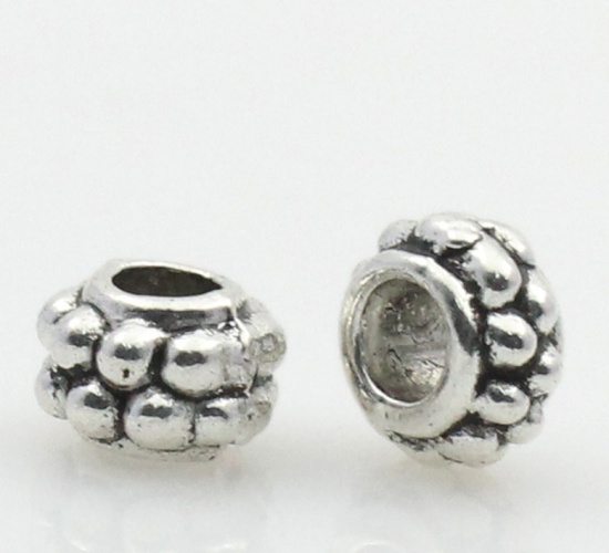 Picture of Zinc Based Alloy Spacer Beads Flower Antique Silver Color Dot Carved About 7mm Dia, Hole:Approx 3mm, 100 PCs