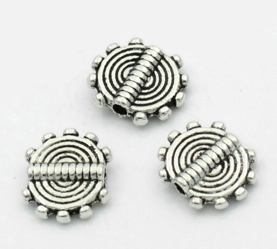 Picture of Spacer Beads Round Antique Silver Color Stripe Carved 10x8.5mm,100PCs