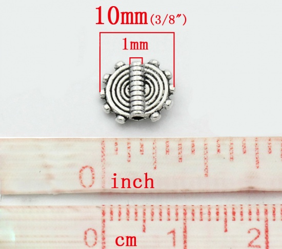 Picture of Spacer Beads Round Antique Silver Color Stripe Carved 10x8.5mm,100PCs