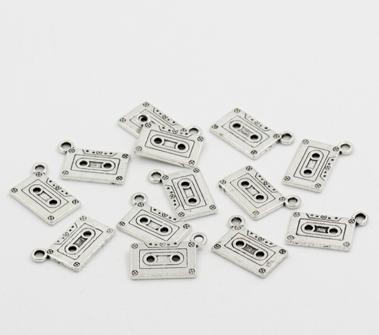 Picture of Charm Pendants Cassette Tape Antique Silver Color 27x13mm,20PCs