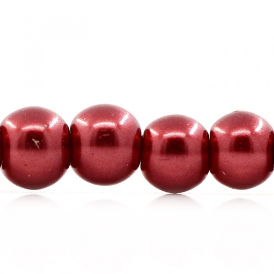 Image de Perles Imitation en Verre Rond Rouge Foncé Nacré 4mm Dia, Taille de Trou: 1mm, 82cm long, 5 Enfilades (Env.210 Pcs/Enfilade)