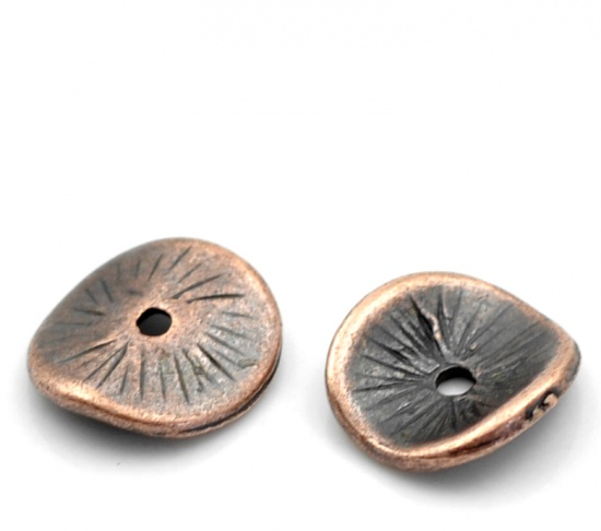 Immagine di Lega di Zinco Separatori Perline Tondo Ossido di Rame Modello Disegno Circa 10mm x 9mm, Foro:Circa 1mm, 100 Pz