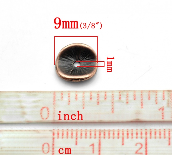Immagine di Lega di Zinco Separatori Perline Tondo Ossido di Rame Modello Disegno Circa 10mm x 9mm, Foro:Circa 1mm, 100 Pz