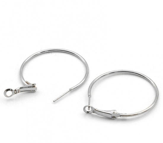 Picture of Iron Based Alloy Hoop Earrings Findings Silver Tone 4cm x 3.5cm, Post/ Wire Size: (20 gauge), 30 PCs