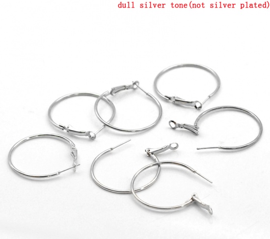 Picture of Iron Based Alloy Hoop Earrings Findings Silver Tone 4cm x 3.5cm, Post/ Wire Size: (20 gauge), 30 PCs