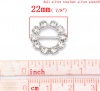 Picture of Copper Ribbon Slider Buckles Round Silver Tone Clear Rhinestone(Inside Size: 10x8mm) 17mm( 5/8") Dia, 10 PCs