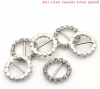 Picture of Copper Ribbon Slider Buckles Round Silver Tone Clear Rhinestone(Inside Size: 10x8mm) 17mm( 5/8") Dia, 10 PCs