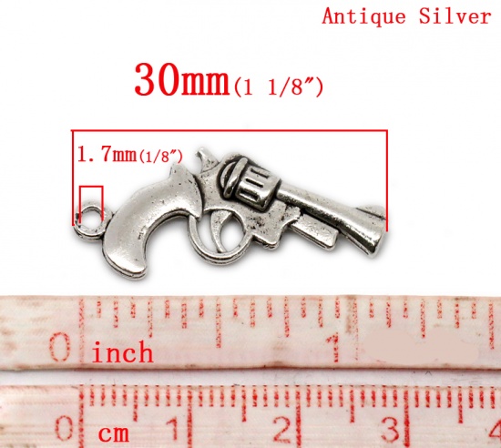 Image de 50Pcs Pendentifs forme Pistolet Argent vieilli, 30x12mm