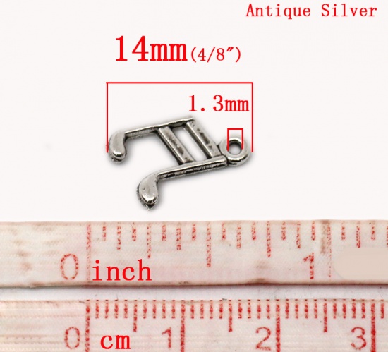 Immagine di Lega di Zinco Charm Ciondoli Nota Musicale Argento Antico Nulla Disegno 14.0mm x 10.0mm, 100 Pz