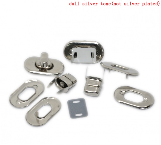 Picture of Iron Based Alloy Purse Twist Turn Locks Oval Silver Tone 28x37mm(1 1/8"x1 4/8"), 10 Sets(4 PCs/Set)