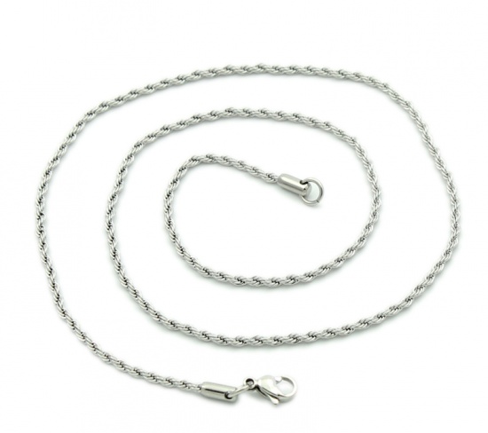 Imagen de Collares Acero Inoxidable Cuerda Trenzada Tono de Plata 53cm de longitud, 5 Unidades