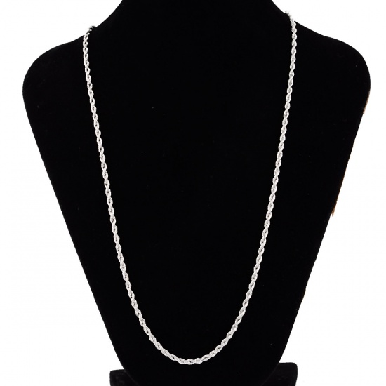 Imagen de Collares Acero Inoxidable Cuerda Trenzada Tono de Plata 53cm de longitud, 5 Unidades