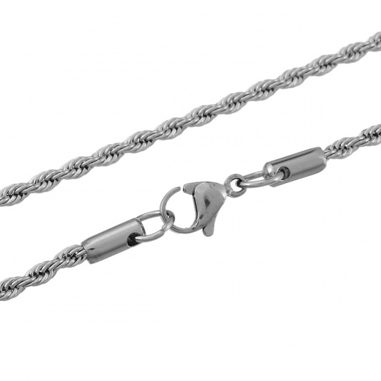 Imagen de Collares Acero Inoxidable Cuerda Trenzada Tono de Plata 53cm de longitud, 5 Unidades