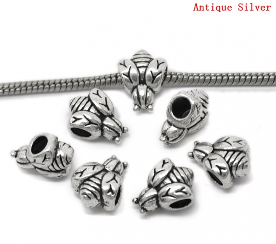 Picture of Zinc Metal Alloy European Style Large Hole Charm Beads Bee Antique Silver 15x12mm, Hole: Approx 4.6mm, 20 PCs