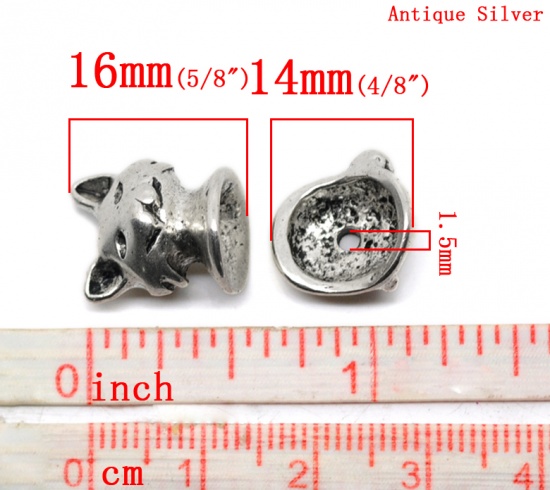 Picture of Zinc Based Alloy Beads Caps Cat Antique Silver Color (Fits 10mm-12mm Beads) 13mm x 16mm 13mm x 14mm, 5 Sets