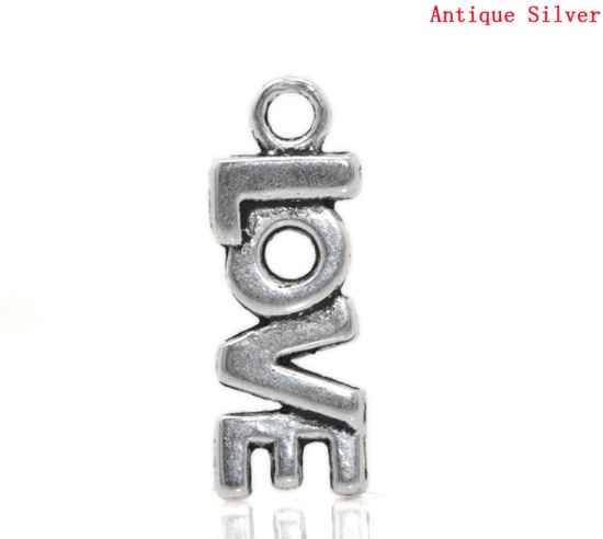 Picture of Zinc Based Alloy Charms Message "Love" Antique Silver Color 21mm x 8mm( 7/8"x 3/8"), 50 PCs